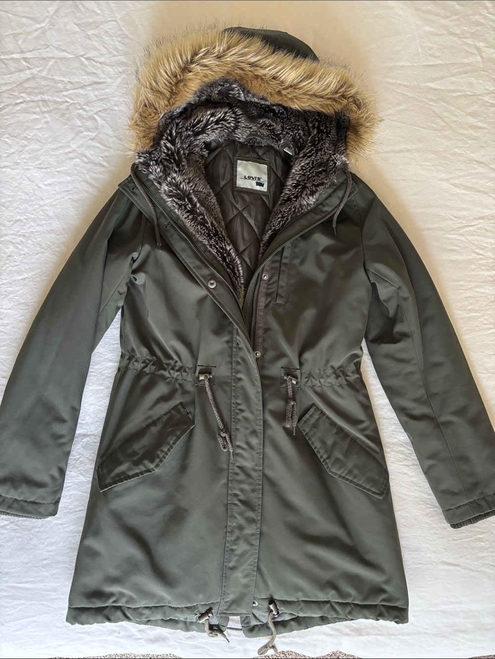 Levi's Olive Green Faux-Fur Trim Utility Parka